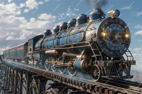 Premium Photo Steampunk Train Racing Along Elevated Tracks Octan