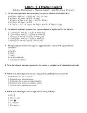 CHEM 1411 Practice Exam 2 Pdf CHEM 1411 Practice Exam 2 Solution