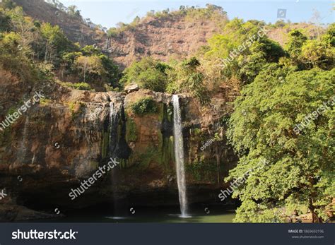 waterfall curug unesco global geopark ciletuhpalabuhanratu stock photo