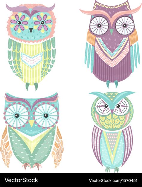 Set Of Cute Colorful Owls Royalty Free Vector Image