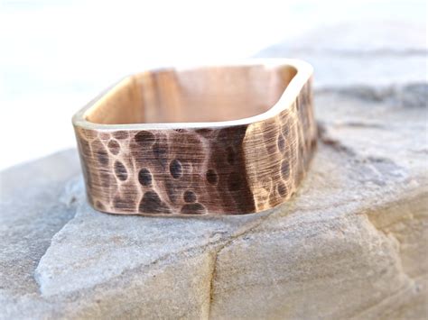 Square Ring Bronze Rustic Bronze Ring Hammered Structure Etsy