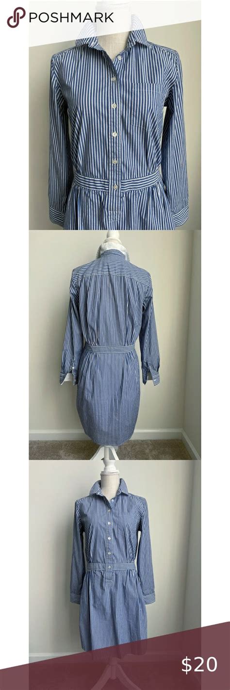 Banana Republic Blue Striped Dress Knee Length 4 Petites Blue Striped ...