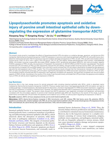 PDF Lipopolysaccharide Promotes Apoptosis And Oxidative Injury Of