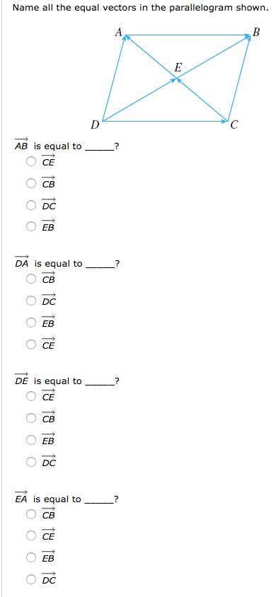 Name All the Equal Vectors in the Parallelogram Shown