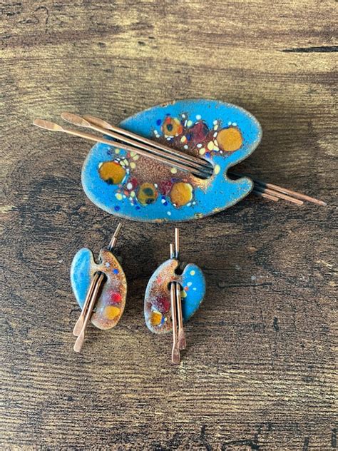 Vintage Matisse Art Palette Brooch And Earrings Gem