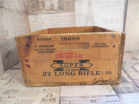 Vintage Western Wooden Crate 22 Long Rifle Small Arms Ammunition Crate Wooden Crate Storage