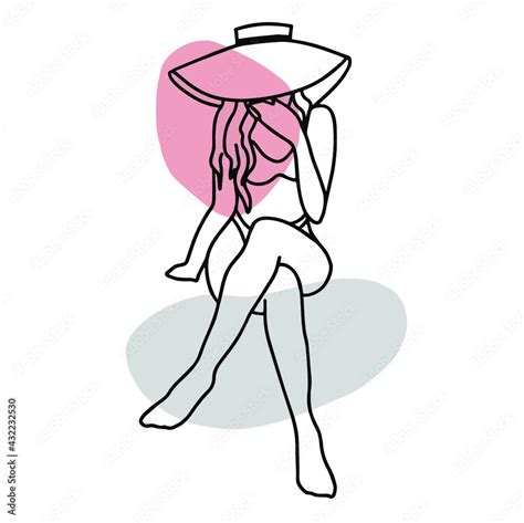 Woman In Hat Line Art Woman Body Minimalistic Black Lines Drawing