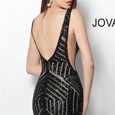 Jovani Black Nude Sequin Embellished With A Deep Depop