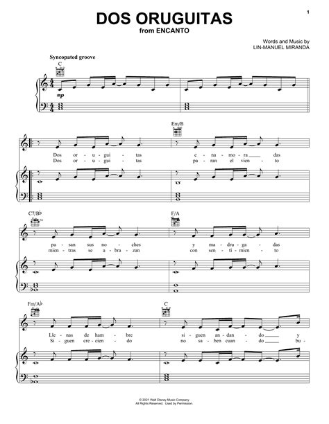 Lin-Manuel Miranda "Dos Oruguitas (from Encanto)" Sheet Music & Chords ...