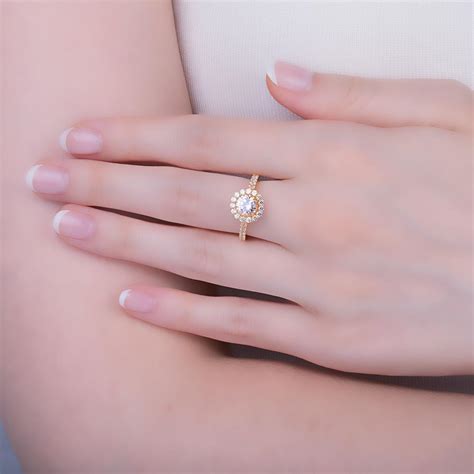 Eternity 1ct Moissanite Halo 18k Yellow Gold Engagement Ring Jian