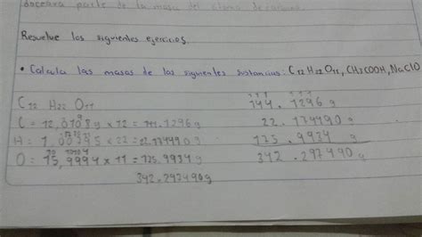 Calcula Las Masas De Las Siguientes Sustancias C12 H22 O11 Ch3cooh Nacio Brainlylat