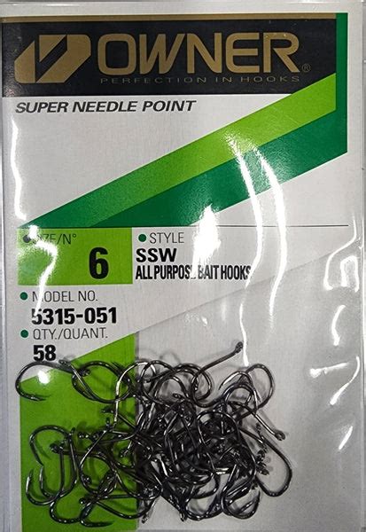 Owner Super Needle Point Ssw All Purpose Bait Hook Size6 58pcs Mid