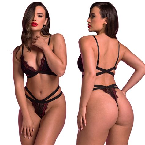 Conjunto Lingerie Feminina Sexy De Renda Bicolor Tiras Sem Bojo E