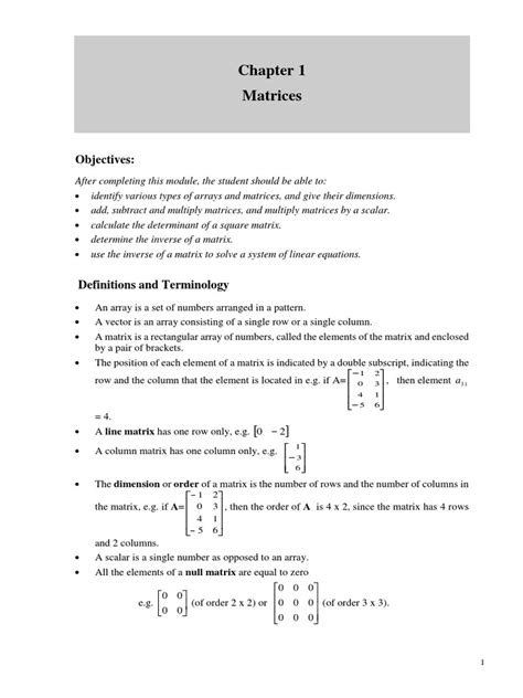 Chapter 1 Matrix Algebra Pdf Matrix Mathematics Determinant