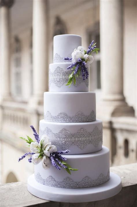 Wedding Cake With Lace Lavender And Tulips Lavender Wedding Cake Lace Wedding Cake Wedding