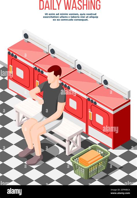 Daily Routine Isometric Composition With Male Character In Laundry Room