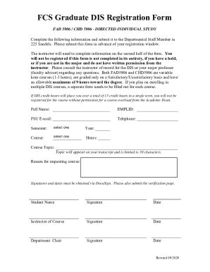 Fillable Online Fcs Graduate Dis Registration Form Fax Email Print