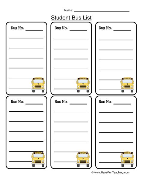 Bus List Worksheet - Have Fun Teaching