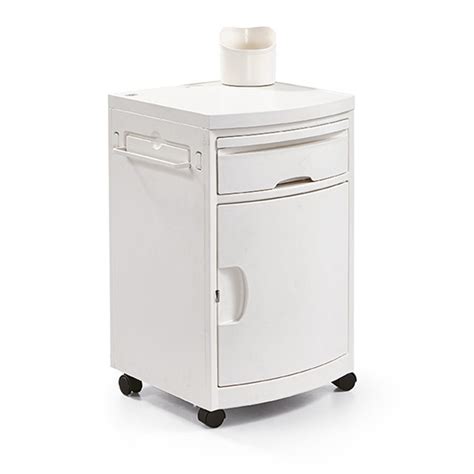 Supply White Color Wheels Hospital Bedside Cabinet With Kettle Holder