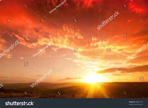 Red Dusk Dawn Dramatic Red Sky Stock Photo Edit Now 98601752