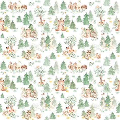 Woodland Animals Fabric Woodland Cotton Fabric Green - Etsy