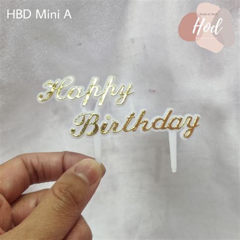 Topper Hbd Mini Gold Tulisan Happy Birthday Plastik Tangkai Untuk