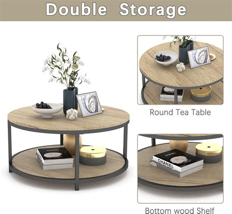 Nsdirect 36 Inches Round Coffee Table Rustic Wooden Surface Top Sturdy Metal Legs Industrial