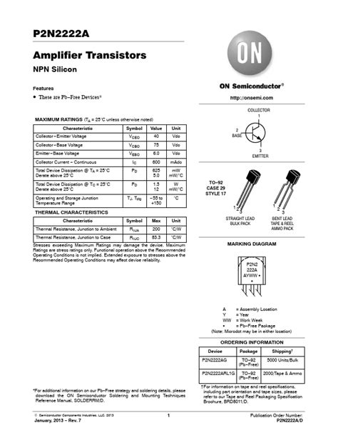 2N2222 Datasheet Transistor Equivalent ON Semiconductor