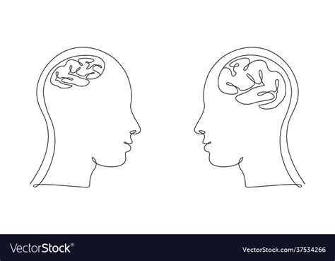 Two Human Heads With Big And Small Brains In One Vector Image