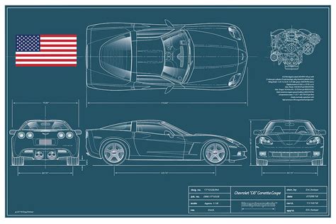 Corvette C6 Coupe Blueplanprint Digital Art By Douglas Switzer