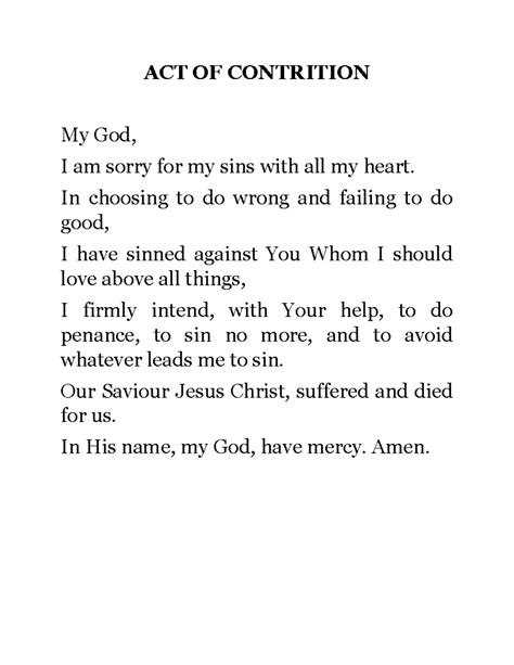 Act Of Contrition Prayer Psychology Act Of Contrition My God I