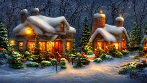 Wallpapers 4k Christmas Cottage Scenery Free Download