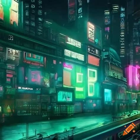 Cyberpunk City With A Green Hue Detailed Cinematic Lighting Digital Painting Photorealism