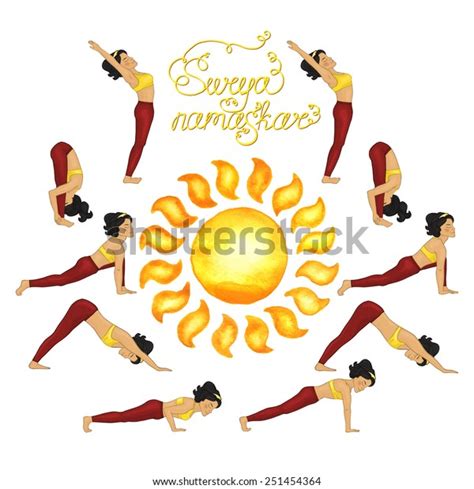 Surya Namaskar Hatha Yoga Watercolor Sun Stock Vector Royalty Free