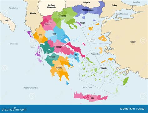 Vector Map Of Greece Provinces Colored By Regions With Neighbouring