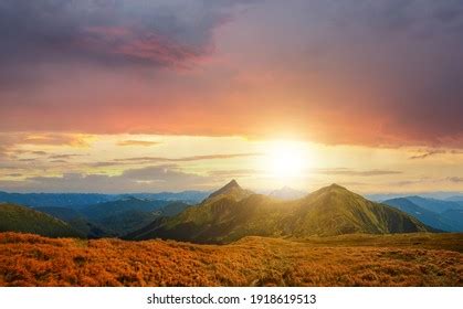 Sunset Landscape High Mountain Peaks Under Stock Photo 1918619513