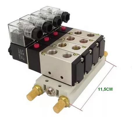 Bloco Manifold 4 Válvulas Solenoide 5 2 Vias 1 4 24vcc