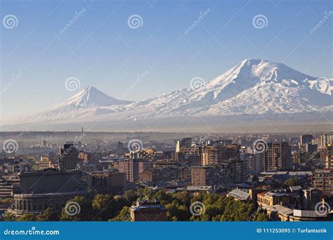 Yerevan Capital Of Armenia At The Sunrise With The Two Peaks Of The