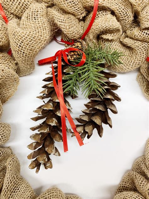 Burlap Christmas Wreath Pine Cone Wreath Holiday Winter Etsy