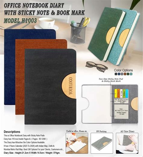 Perfect Bound Pu Leather Cover Notebook Diary With Stickynote