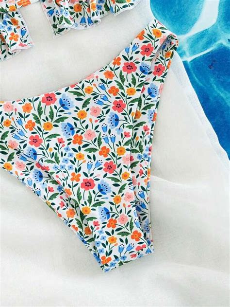 Ditsy Floral Print Ruffle Trim Bikini Swimsuit Shein Usa