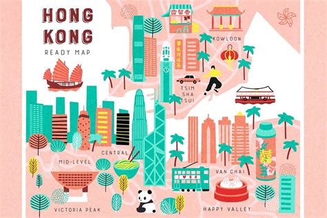 Cartoon Hong Kong map and 24 objects , #SPONSORED, #separated#objects# ...