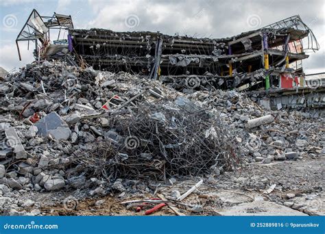 Destroyed Building Ruins Of Concrete And Metal Stock Photo Image Of