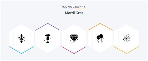 Mardi Gras Glyph Icon Pack Including Holiday Fire Diamond Fire