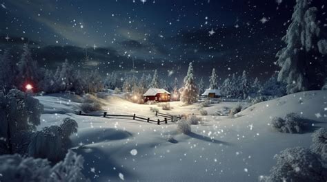 Snowy Snow Night Scene With Surrounding A Home And Trees Backgrounds ...