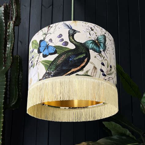 Mythical Plumes Peacock Lampshade With Gold Lining