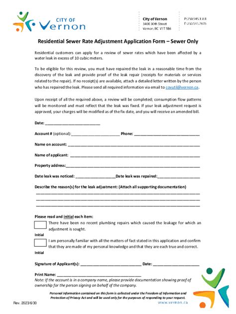 Fillable Online Residential Sewer Leak Adjustment Request Form Fax