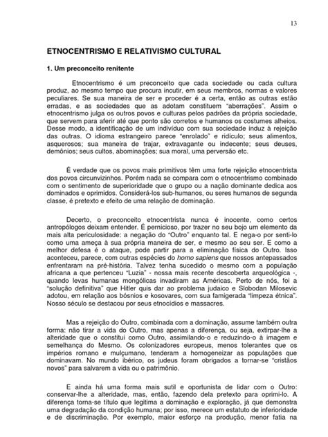 Etnocentrismo e Relativismo Cultural | PDF | Relativismo | Antropologia