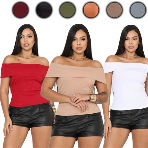 Blusa Feminina Ciganinha Ombro A Ombro Blusinha Sem Manga Em Ribana