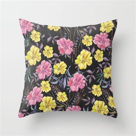 Modern botanical black pink yellow watercolor floral - $22 | Floral throw pillows, Floral ...